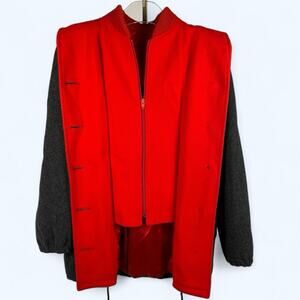 Authentic Mackintosh Vest Coat Size 10 Hooded 100% Wool Dark Gray Red Womens